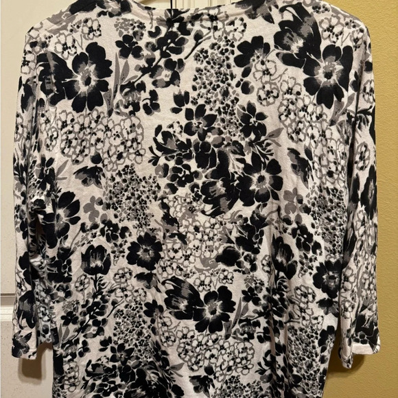 Designers Originals Black White Floral Button Down Cardigan Sweater Sz L - Picture 7 of 10